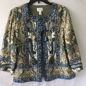 Chico’s Size 2 Blue, Tan and White Jacket